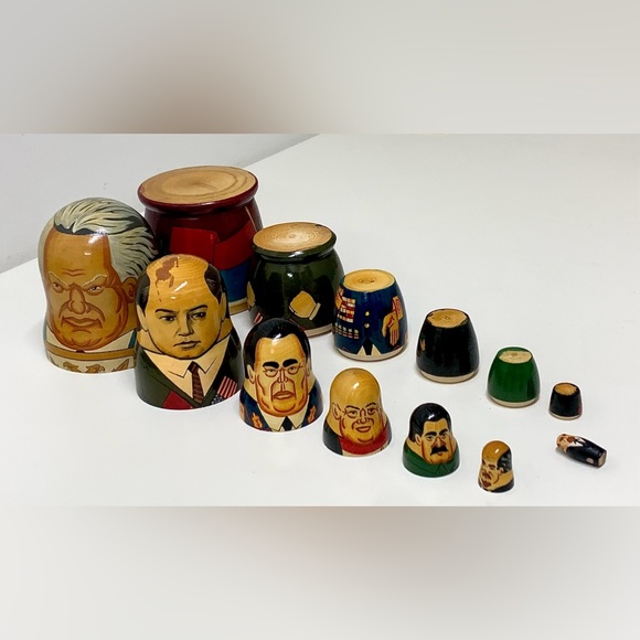 1990s Vintage Soviet Era Hand Painted Wooden Historic Russian Leaders Matryoshka - Picture 13 of 15